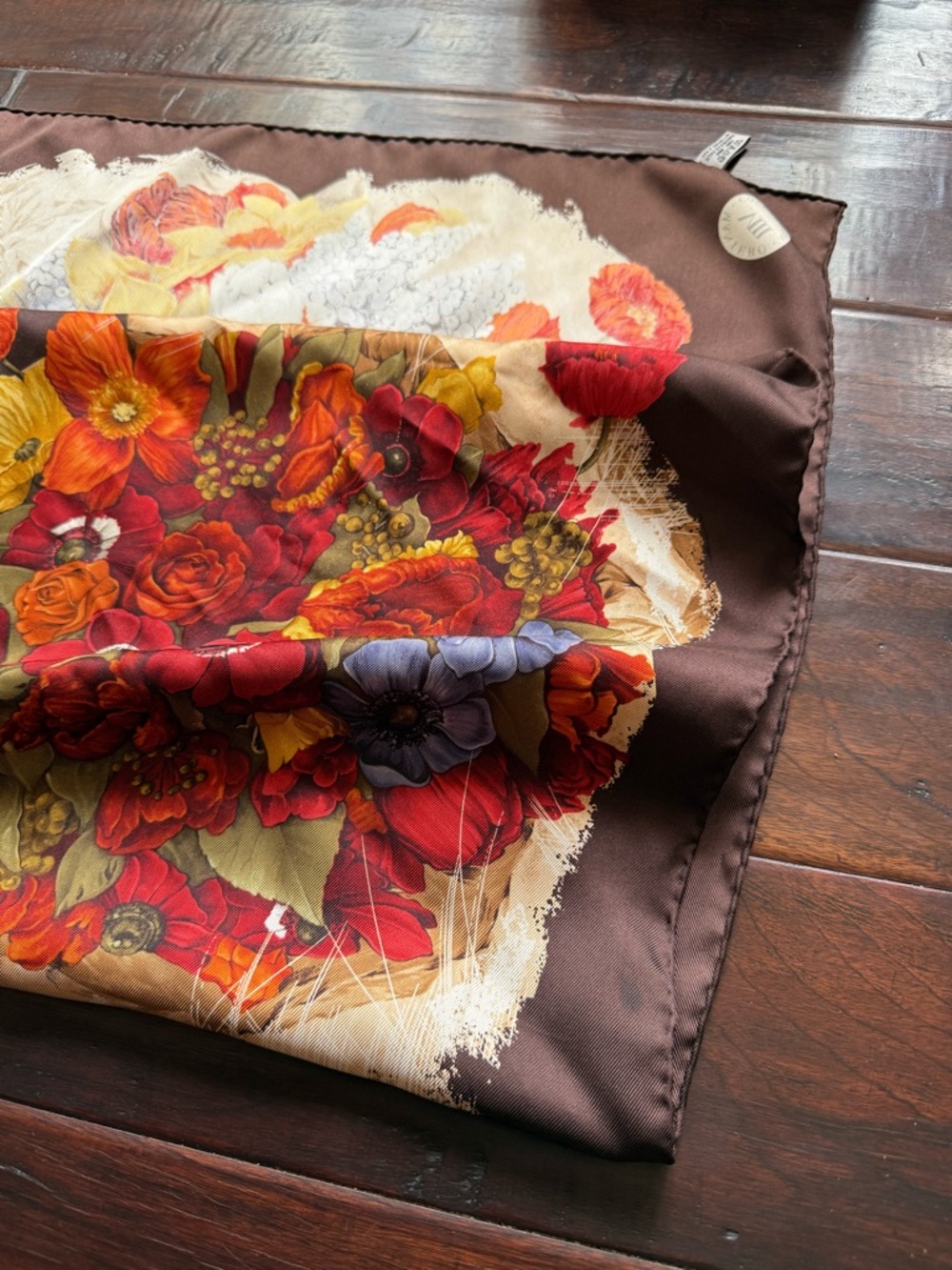 Vintage Mantero Collection VIII Silk Scarf florals on chocolate Brown - Picture 9 of 9